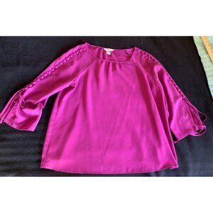 Christopher & Banks Womens Size Large Magenta 3/4 Sleeve Blouse with Button Acce